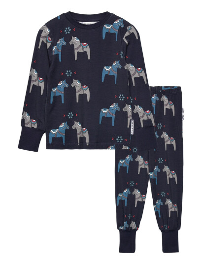 Geggamoja Bamboo Two Piece Pyjamas Green Tractor - Navy - 86/92