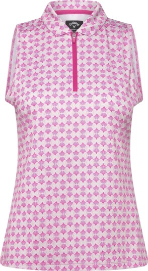 Callaway Sleeveless Geo Print Rib Collar Polo Pink M Callaway Sleeveless Geo Print Rib Collar Polo Pink M