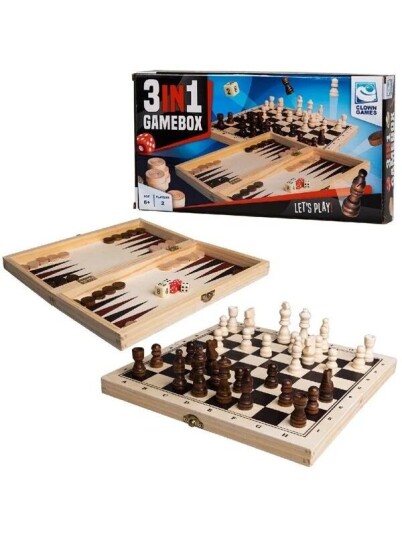 Clown Games 3In1 Game Box Wood