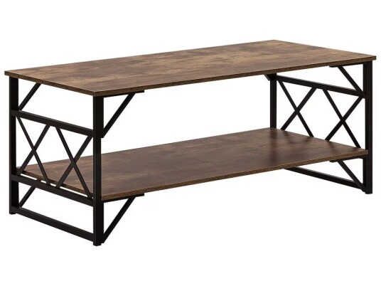 Beliani Salongbord Mørk Treplate Svart Metallramme Hylle 120 x 60 cm Industriell Stil Sponplater Stue