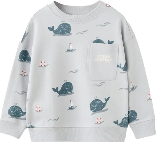 Mango Printed Sweatshirt With Pocket   Blue   2 3