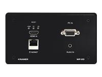 KRAMER WP-20 (B), 2:1 HDMI/VGA Switch Wallplate 4K HDBaseT Transmitter, RS232, Eth, PoE, 180m, Black