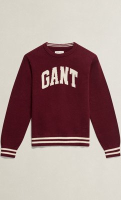 Gant Kids Intarsia Crew Neck Sweater Burgundy 176