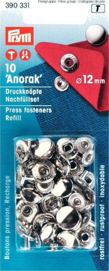 Trykknapper anorak refill 10 stk x 12 mm sølv Trykknapper anorak refill 10 stk x 12 mm sølv