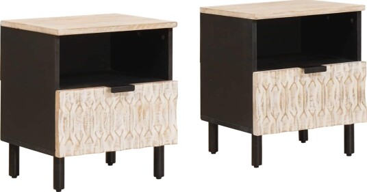 Nattbordskap 2 pcs Hvit 40 x 33 x 46 cm Massiv mango tre