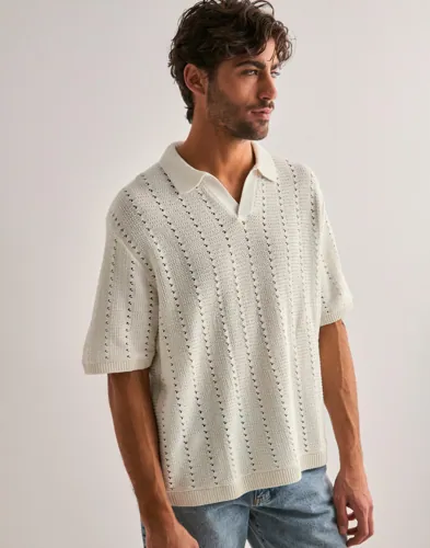 Jack & Jones Jorparos Knit Easter Ss Crochet Pol Kortermet poloskjorte Hvit