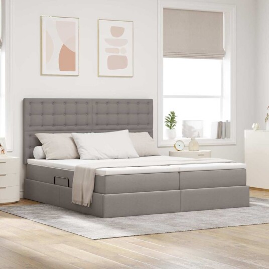 LED lagringseng med madrass Gråbrun 180 x 200 cm Stoff