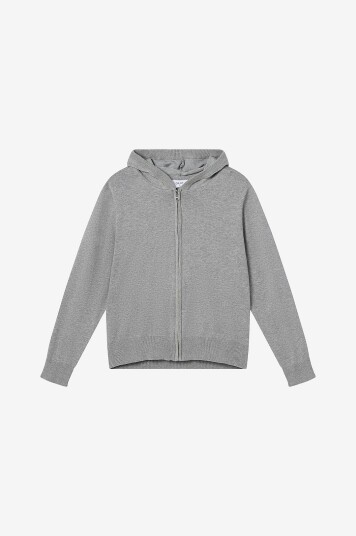 Grunt Hettegenser grJohn Zip Hood Knit Grå