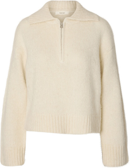 Selected Slwanjuli Ls Knit Half Zip Cream XS