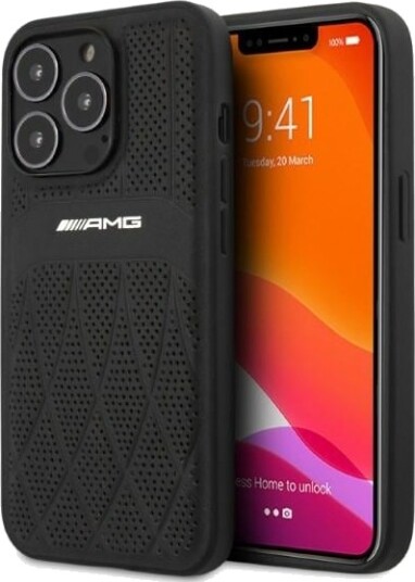 Mercedes AMG Hardcase deksel til iPhone 13 Pro / 13, 6.1" svart i lær med buede linjer