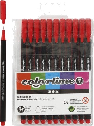 Colortime Colortime Fineliner Tusj linje 0.6-0.7 mm rød 12 stk 1 pk