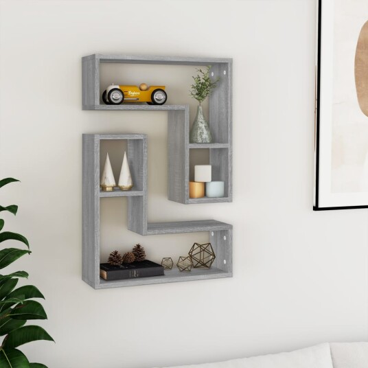 vidaXL Vegghyller 2 stk gr? sonoma 50x15x50 cm konstruert tre