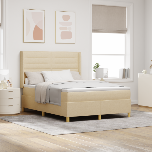 Krem Box Spring Seng med Madrass 140x200 cm Stoff