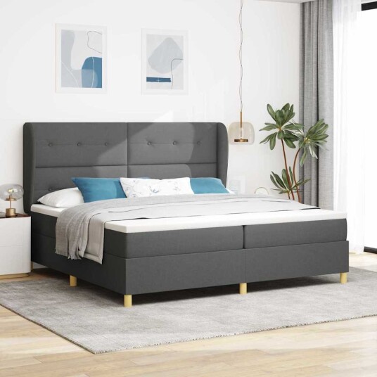 Boxfjær Senge med Madrass Mørk Grå 200x200 cm Stoff Boxfjær Senge med Madrass Mørk Grå 200x200 cm Stoff