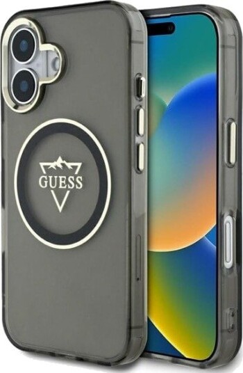 GUESS IML Metal Mountain Logo MagSafe case for iPhone 16 - black