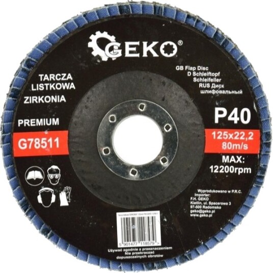 Geko Flap Disc "Zircon" 125Mm P40 Geko Premium 10/200 Geko Flap Disc "Zircon" 125Mm P40 Geko Premium 10/200