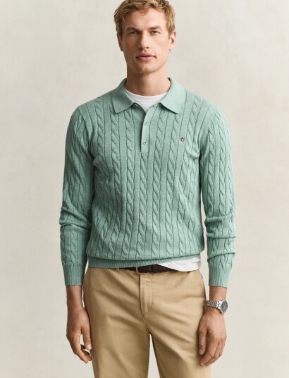 Gant Classic Cable Knit Sweater Green XL