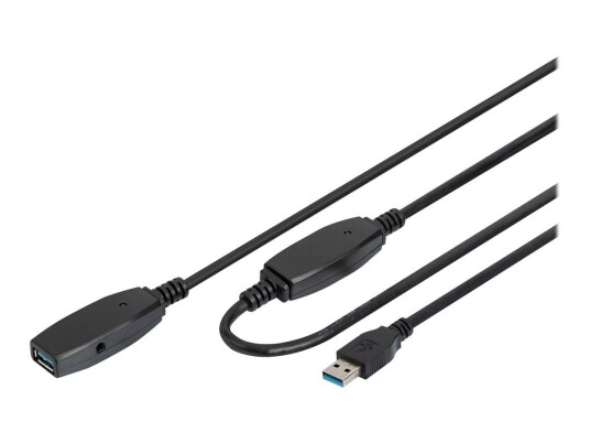 Digitus 20m USB 3.2 A-forlengelseskabel, Aktiv, Svart