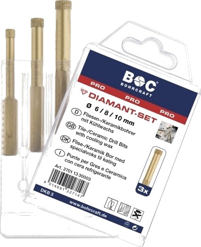 Bohrcraft Fliseborsæt Diamant 6/8/10Mm - 6Kt. Skaft
