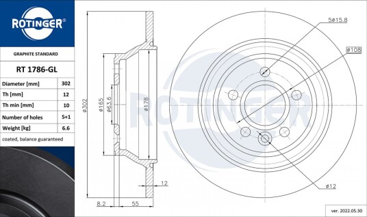 Bremseskive ROTINGER RT 1786-GL