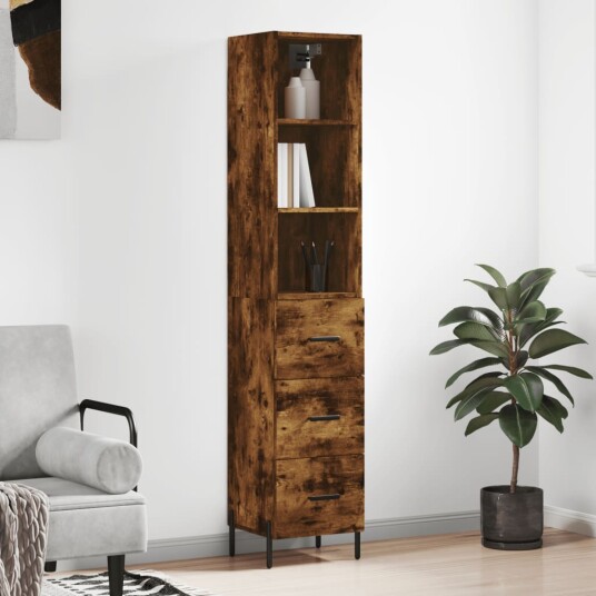 vidaXL Highboard røkt eik 34,5x34x180 cm konstruert tre 8720845930813