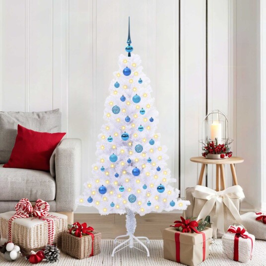  Kunstig juletre med 150 LED med stativ Hvit 150 cm PVC og Stål