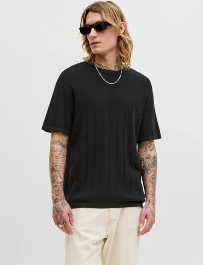 Jack & Jones Jjebradley Knit Tee Ss Ln Black XXL