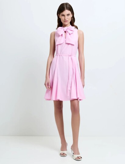 French Connection Era Poplin Godet Bow Dress Pink M