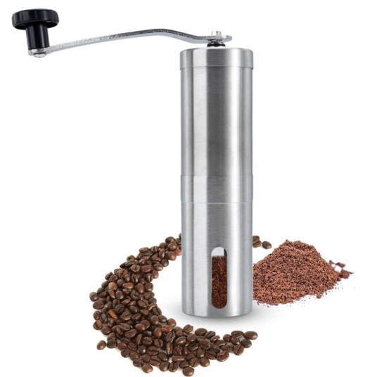 Intirilife Kaffekvern i silver Manuell rustfritt stål for maling av kaffe Håndkaffekvern Espressokvern