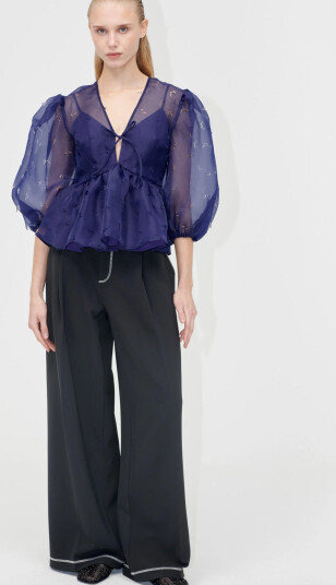 STINE GOYA 1608 Organza, Long Sleeve Bow Top - Purple - XL STINE GOYA 1608 Organza, Long Sleeve Bow Top - Purple - XL