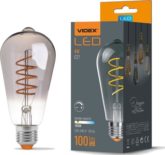 Videx E27 4W ST64 filament LED pære Grafitt glass 1800K 2100K dimbar flicker free Dimbar : Dimbar Kulør : Ekstra varm Videx E27 4W ST64 filament LED pære Grafitt glass 1800K 2100K dimbar flicker free Dimbar : Dimbar Kulør : Ekstra varm