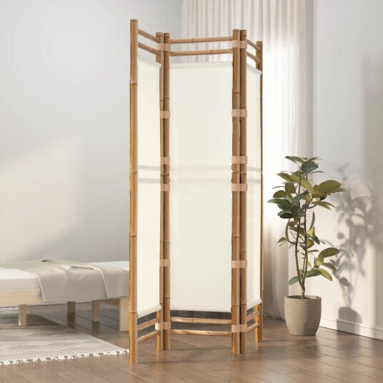  Sammenleggbar romdeler 3 paneler 120 cm bambus og lerret 350623