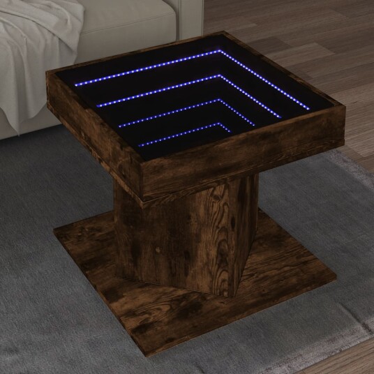  Salongbord med LED røkt eik 50x50x45 cm konstruert tre 847564