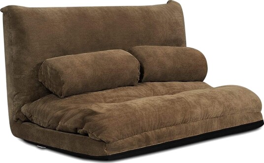 Justerbar gulvsovesofa med puter – brun sammenleggbar design