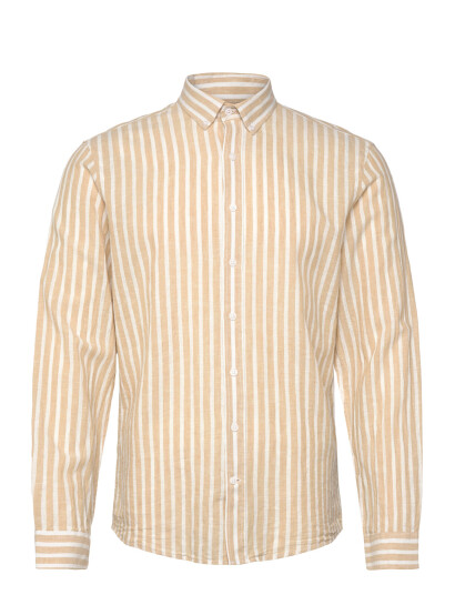 Lindbergh Wide Striped Cotton/Linen Shirt L/S - Beige - M