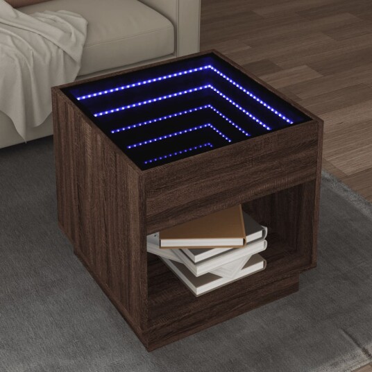  Salongbord med Infinity LED brun eik 50x50x50 cm 847657
