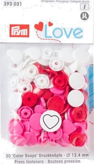 Prym Color Snaps Trykknapper Plast Hjerte 12,4mm Ass. Rød/Rosa/Hvit 30 stk.
