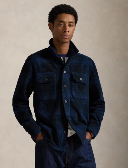Polo Ralph Lauren Plaid Pile Fleece Overshirt Blue XXL