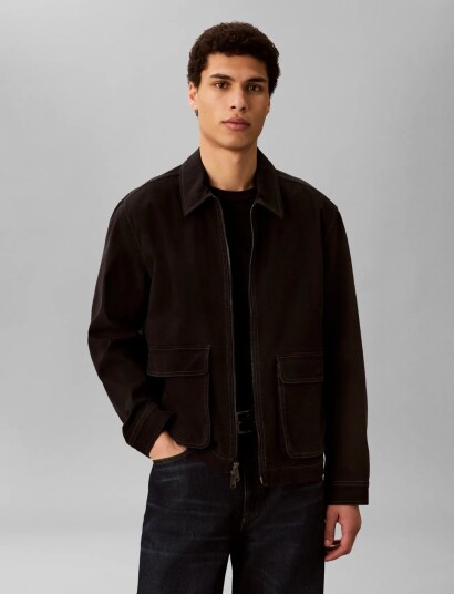 Calvin Klein Jeans Ls Matty Canvas Contrast Collar   Black   XL