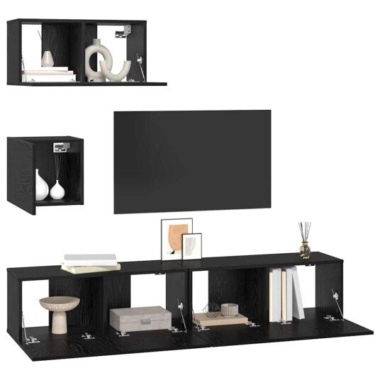 TV benksett 4 pcs Svart eik 80 x 30 x 30 cm Konstruert tre TV benksett 4 pcs Svart eik 80 x 30 x 30 cm Konstruert tre