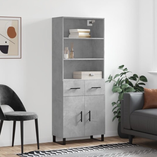 vidaXL Highboard betong grå 69,5x34x180 cm konstruert tre 8720845499631