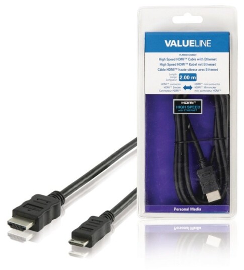 Valueline High Speed HDMI-Kabel med Ethernet HDMI Kontakt - HDMI Mini Han 2.00 m Sort