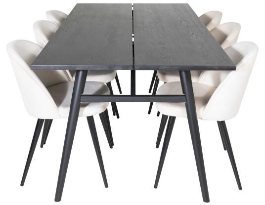 Venture Design Sleek & Velvet spisegruppe Svart/svart 6 st stoler & bord 195 x 95 cm