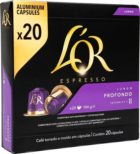 Nespresso L'OR Lungo Profondo XL til Nespresso. 20 kapsler Nespresso L'OR Lungo Profondo XL til Nespresso. 20 kapsler