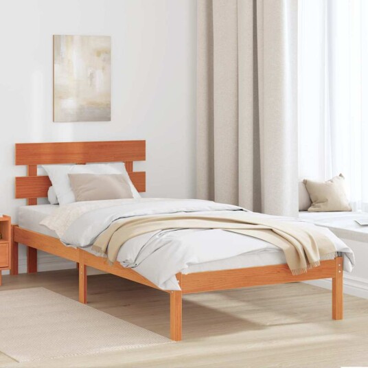  Sengestamme med hodegjerde Voks brun 80x200 cm Massivt tre Furu
