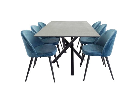 Venture Design Piazza & Velvet spisegruppe Blå/mørkegrå 6 stoler & bord 180 x 90 cm