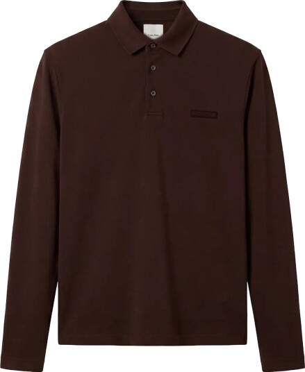 Calvin Klein Ls Slim Supima Logo Patch Polo Brown S