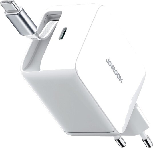 Joyroom JR-TCL06 GaN USB-C-lader med uttrekkbar kabel 67W Hvit