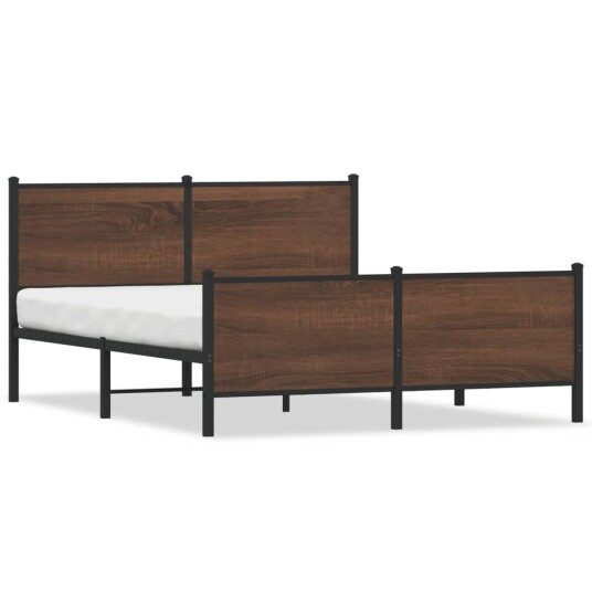 Sengeramme i metall med hode- og fotgavl brun eik 140x200 cm 3301370 Sengeramme i metall med hode- og fotgavl brun eik 140x200 cm 3301370