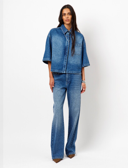 Dante6 Dante6-Nuit Rhinestone Wide Leg Jeans - Blue - 25 Dante6 Dante6-Nuit Rhinestone Wide Leg Jeans - Blue - 25